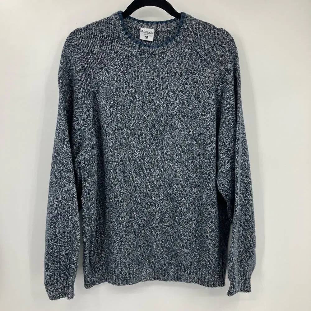 Columbia Sportswear Blue White Cotton Knit Montane Marled Crew Neck Sweater Top